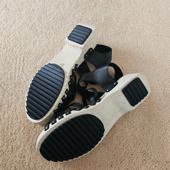 ANTHROPOLOGIE KELSI DAGGER Brooklyn Grain Ankle Strap Leather & Wooded Sandals - Picture 2 of 12